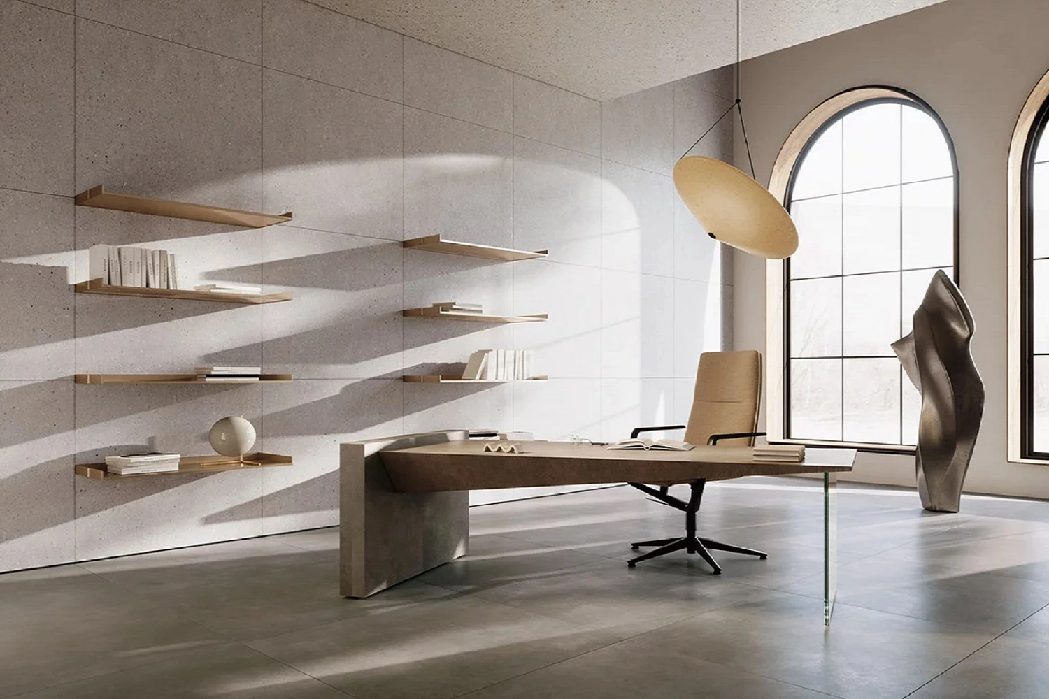 Minimalistyczne jasne biuro w domu w neutralnych barwach